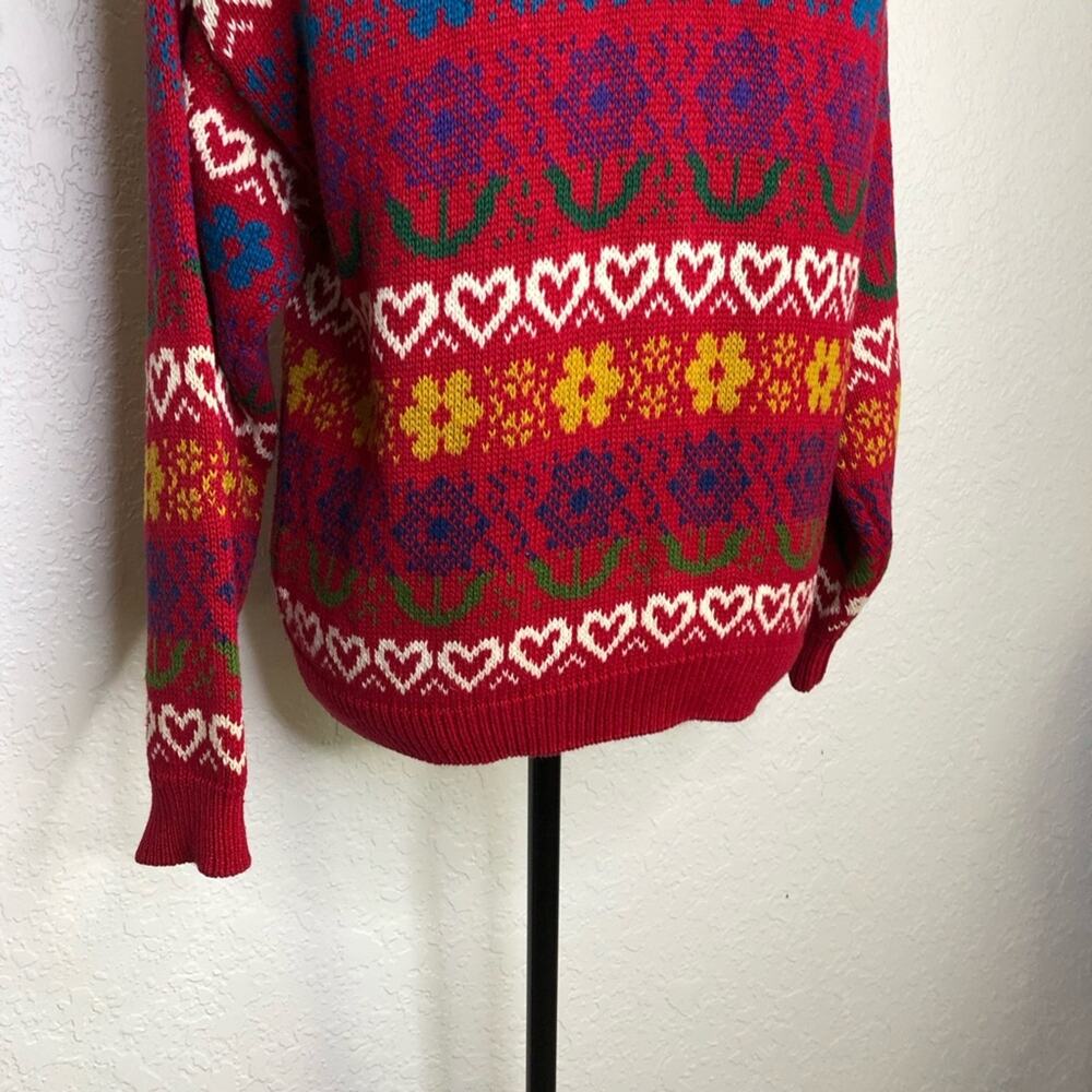 Vintage Northern Isles red heart floral knit button down cardigan size Large - Picture 13 of 16